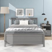 paproos Bed Frame with Nightstand, New Upgraded Full Size Platform Bed with Headboard and Footboard, No Box Spring Needed, Pine Wood Full Bed with a Nightstand for Kids, Teens, Adults, Gray