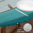 thumbnail image 4 of Round Table Cover 45-54 Inch Teal Turquoise Waterproof Reusable Table Cloth Round Fitted Vinyl Tablecloth with Elastic Edged for Parties Outdoors, Farmhouse Abstract Gradient Wooden Plank, 4 of 9