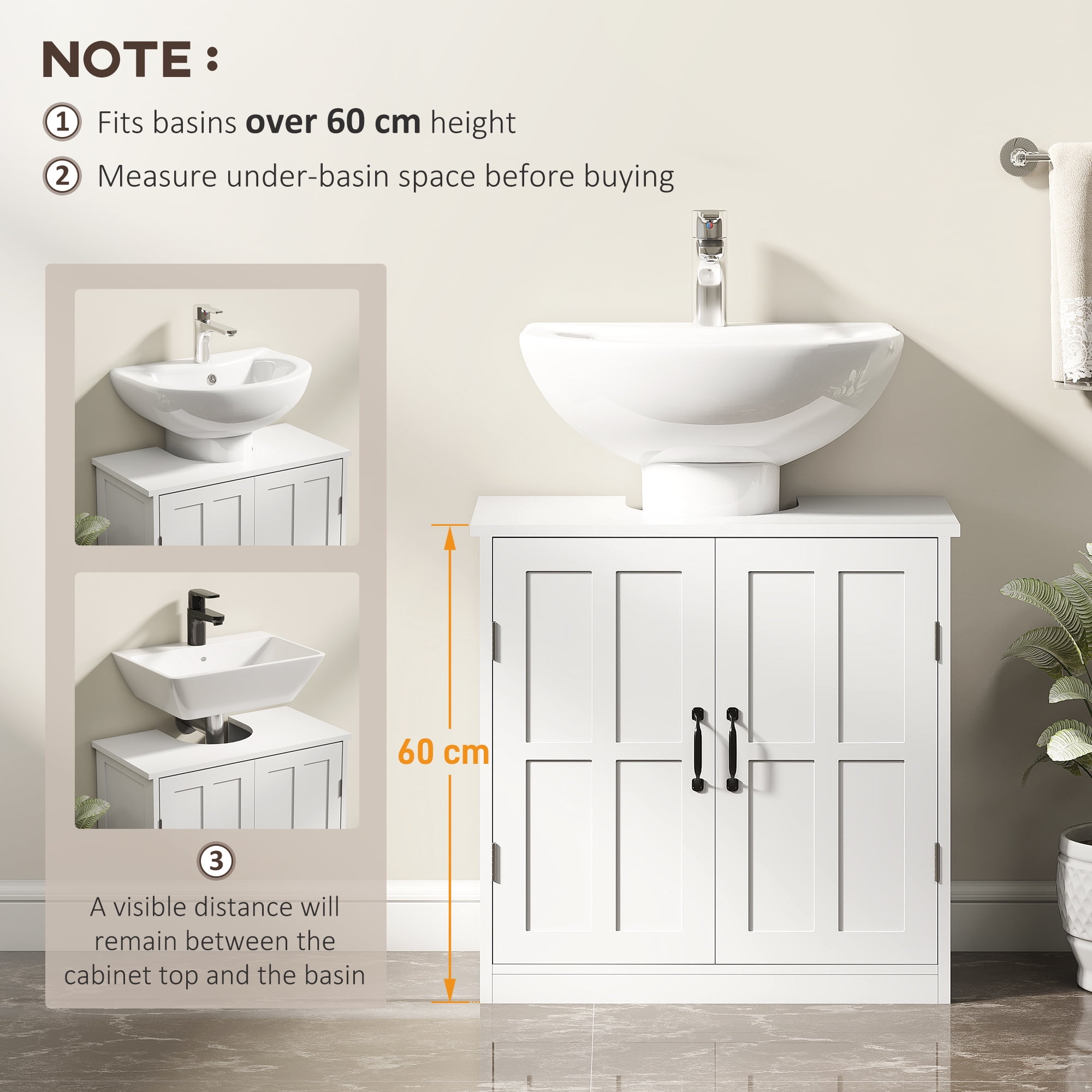 kleankin Pedestal Under-Sink Cabinet, Bathroom Storage Unit with Double Doors and Adjustable Shelf, White