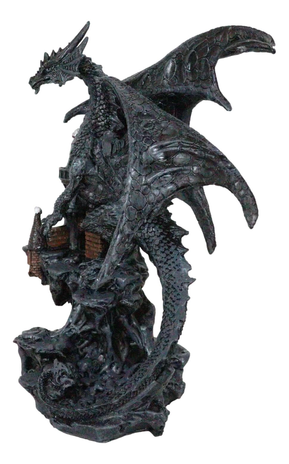 Gargantuan Stone Dragon Guarding Medieval Castle On Mountain Steppes Figurine