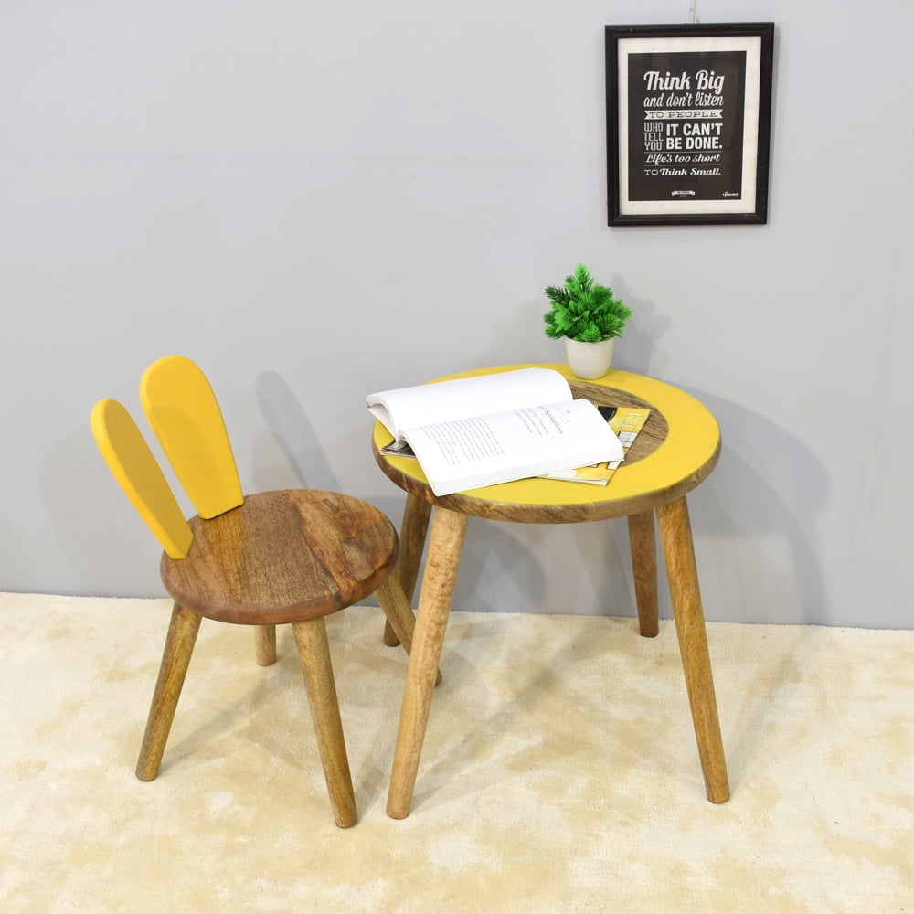 Handmade 100% Mango Wood Kids Yellow Color Round Shaped Rabbit Theme ...