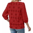 thumbnail image 6 of Enjoytime Tops for Women Trendy Solid Color Hollow Lace 3/4 Sleeve Shirts Round Neck Travel Business Casual Blouses, 6 of 6