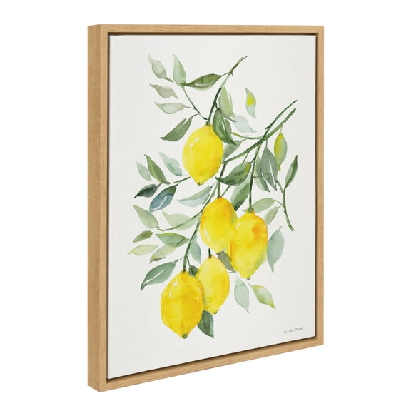 Kate and Laurel Sylvie Lemon Citrus Framed Canvas Wall Art by Patricia Shaw, 18x24 Natural, Colorful Bright Yellow Fruit Art for Wall