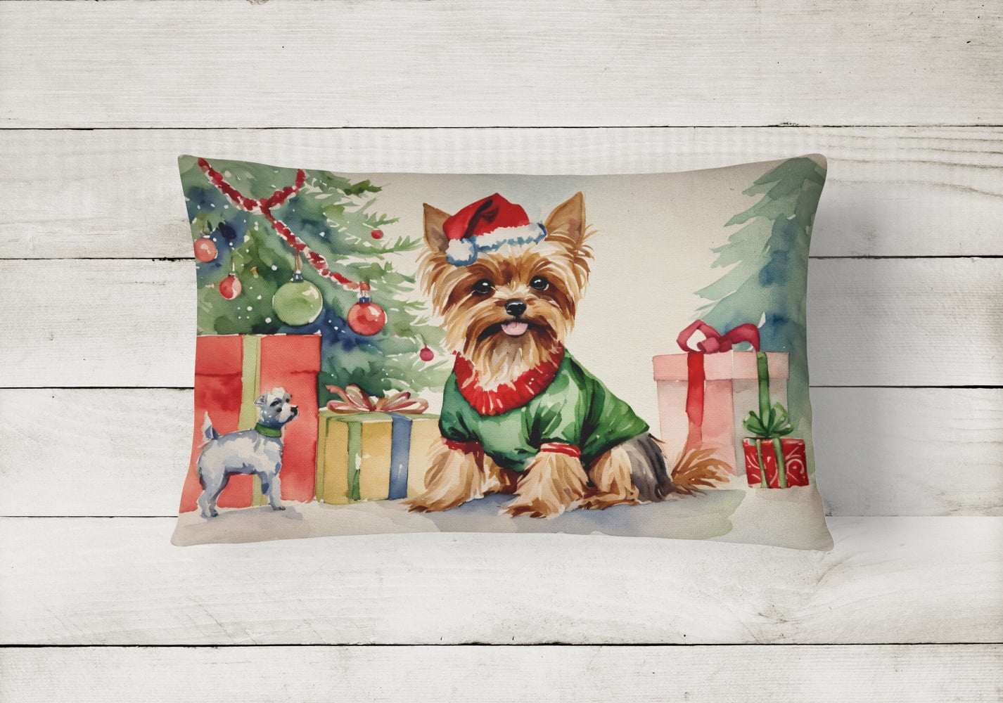 Carolines Treasures DAC1397PW1216 16 x 12 in. Unisex Yorkie Christmas Fabric Decorative Pillow