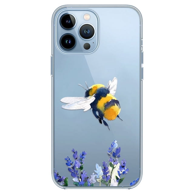 Lavender And Bee Pattern Anti-fall Transparent Phone Case For Iphone14ProMax/14Plus/14Pro/14, Iphone13ProMax/13MINI/13Pro/13, Iphone12ProMax/12Pro/12/12MINI, Iphone11ProMax/11Pro/11/SE2020/SE2022/XR/X