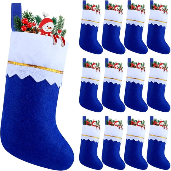 12 Pcs Christmas Felt Stockings Bulk Decor 14.96 x 9.84 Inches Non-woven Fabric Xmas Tree Hanging Sock Ornaments for Fireplace Family Holiday Party Decor DIY Craft Gift Stock Bag