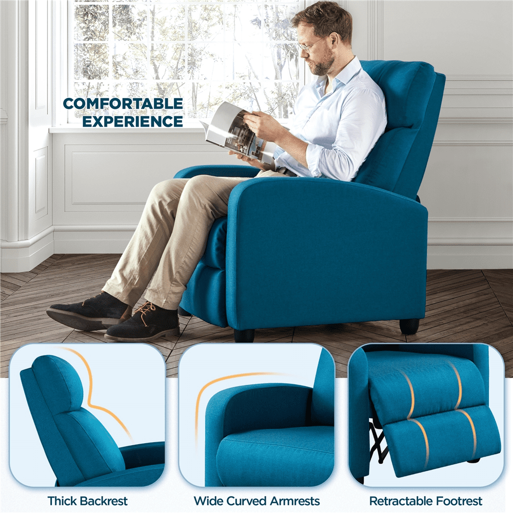 Alden Design Adjustable Fabric Recliner Chair with Pocket Springs for Livingroom, Set of 2, Teal