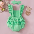 thumbnail image 5 of Hicidod Baby Onesie For Girls Ruffle Solid Color Romper Dress Short Sleeve Floral Bodysuit Jumpsuit Summer Outfit With Headband, 5 of 7