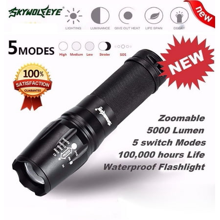 Tuscom 5000 Lumen 5 Modes T6 Zoomable LED 18650 Flashlight Torch Lamp Light G700