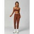 thumbnail image 4 of IBTOM CASTLE Two Piece Workout Sets for Women Color Block Strappy Sports Bra High Waist Leggings Yoga Pilates Outfits Brown, 4 of 7