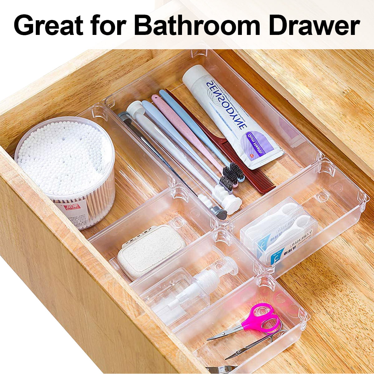Versatile Storage Boxes Makeup Organizer Tray Set for Bedroom Dresser Kitchen Office 14 Pcs Clear Desk Drawer Organiser 4-Size Bathroom Drawer Dividers Omew Drawer Organiser Trays 