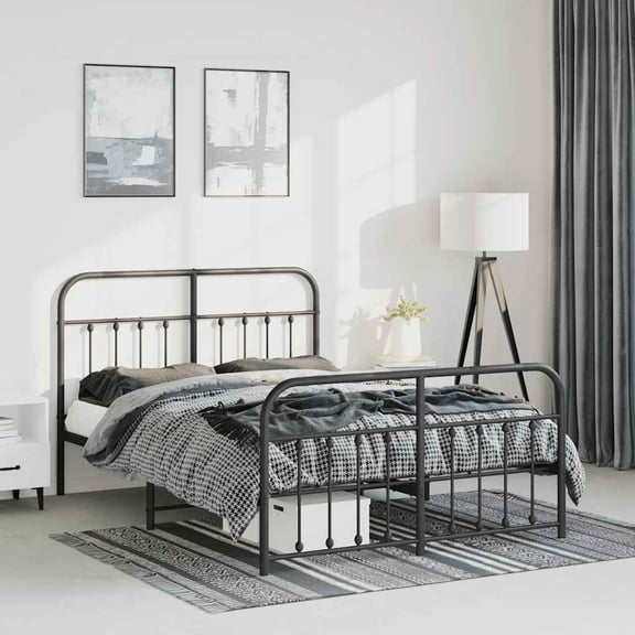 vidaXL Black Queen Metal Bed Frame with Headboard & Slats, No Mattress, Easy Assembly