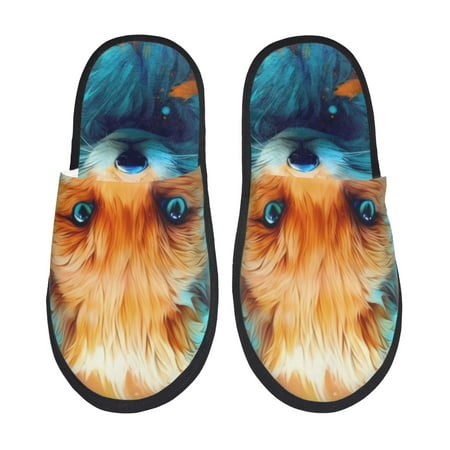Balery Fiery Red Maple Leaf Fox Slient Indoor Furry Fleece Comfort House Shoes Soft Non-Slip Home Shoes Cotton slippers House Slippers-- Medium
