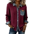 thumbnail image 2 of thefmos Women Plus Size Fall Winter Long Sleeve Knitted Button Down Tops Collared Casual Pullover Sweater Blouses Solid Basic Cardigan for Office Vacation, Wine M, 2 of 6