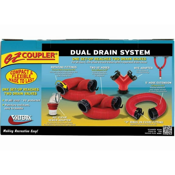 EZ COUPLER DUAL DRAIN SYSTEM W/5FT EXT HOSE BOXED