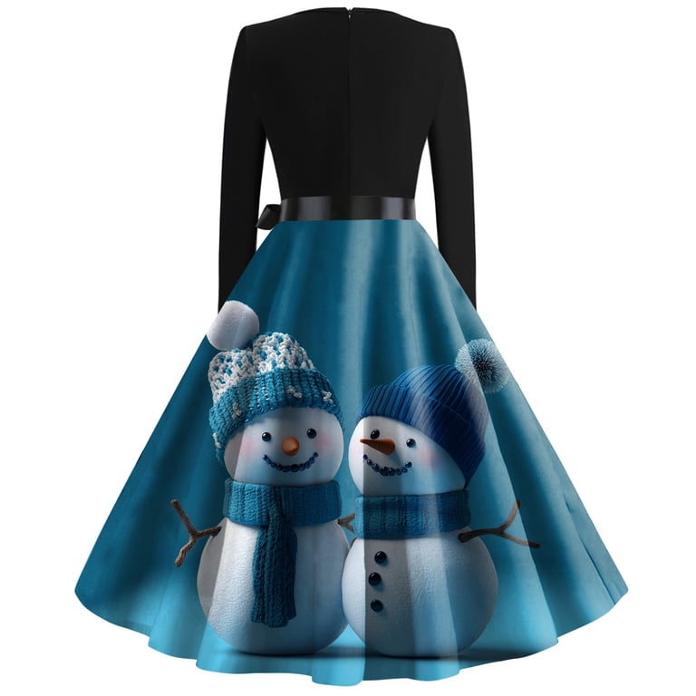 navy blue dress for baby girl Qwertyu Womens Ugly Christmas Dress Santa Snowflake Graphic 1950s Flare Dress Long Sleeve Lace Winter Maxi Dresses Royal Blue M, Women's, Size: Medium