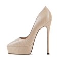 thumbnail image 2 of YDN Women Classic Platform Stiletto High Heel Pumps Pointed Closed Toe Pumps Snake Print Slip On Wedding Dress Shoes Size 5 Nude, 2 of 4