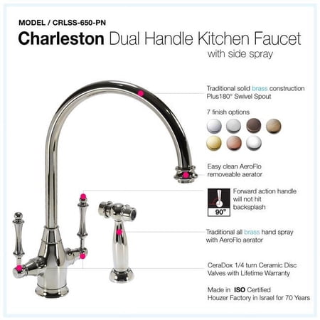 Houzer 14.56 in. Charleston Series Dual Handle Kitchen Faucet with Sidespray Polished Nickel