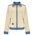 thumbnail image 5 of Womens Full Zip Trendy Jacket Patchwork Sweatshirt Lapel Collar Long Sleeve Colorblock Casual Spring Fall Tops (L, Beige), 5 of 6