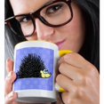 thumbnail image 2 of 3drose, Cute Hedgehog and Hearts Design Blue, 15oz Two-tone Yellow Mug, 2 of 6