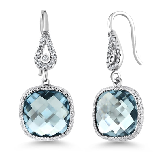 Gem Stone King 11.00 Cttw Simulated Aquamarine Dangle Earrings for Women | 925 Sterling Silver | March Birthstone | Cushion Cut 30X12MM | Fine Jewelry Gifts for Women Mom Wife Her