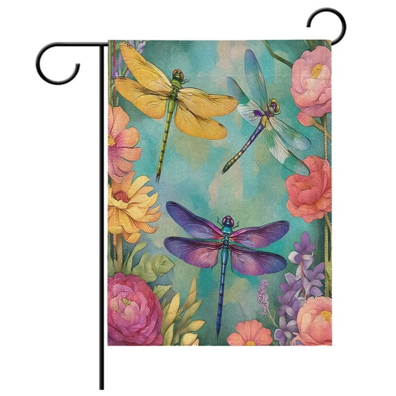 Ryvnso Colorful Dragonfly Flowers Garden Flag 12x18 Inch Double Sided Seasonal Yard Decoration