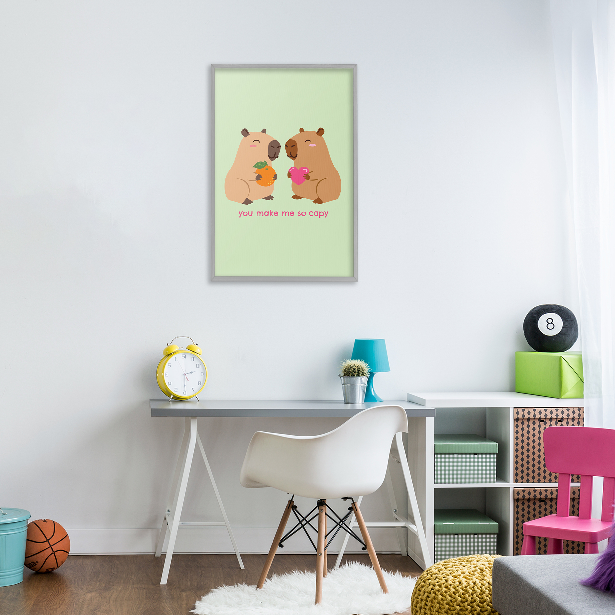 You Make Me So Capy Gray Framed Giclee Art, design by Emily Dumas