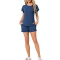 thumbnail image 2 of INSPIRE CHIC Women's Lounge Set Soild Sleepwear Short Sleeve Top and Shorts Pajama Set with Pockets S Navy, 2 of 6