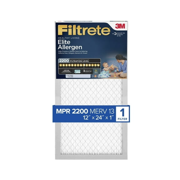 Filtrete 12x24x1 HVAC Furnace Air Filter, MPR 2200 MERV 13, Elite Allergen Reduction, 1 Filter
