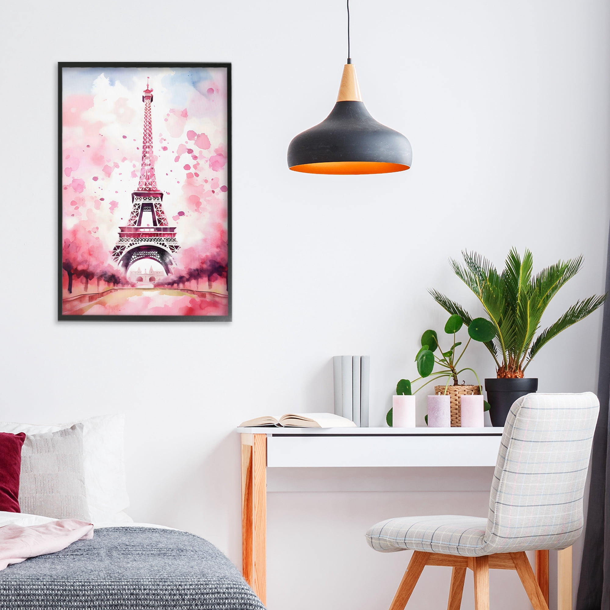 Stupell Industries Blush Watercolor Eiffel Tower Black Framed Giclee Art, design by Creative Studio