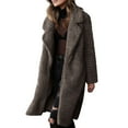 thumbnail image 4 of Kixjoy Shearling Coats for Women Plus Size Plush Open Front Coats Long Sleeve Basic Lapel Jackets Fashion Thermal Fall Outfits for Women, Dark Gray M, 4 of 7