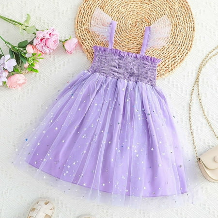 

Aayomet Baby Girl Clothes Toddler Girls Fly Sleeve Star Moon Prints Tulle Princess Dress Clothes Purple 1-2 Years