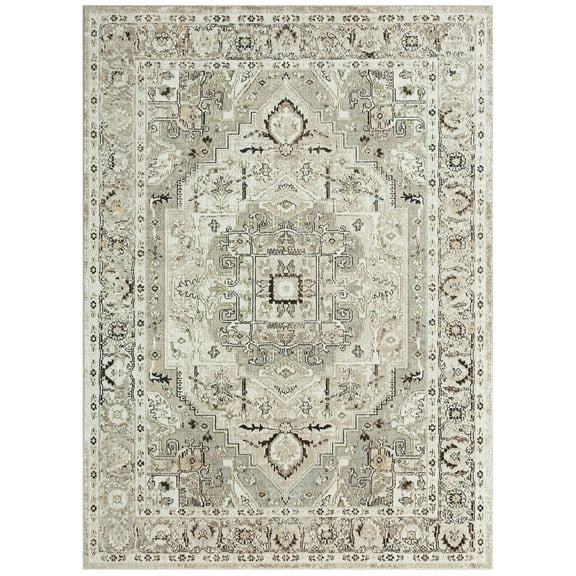 Everwash Treasure Rubia Traditional Medallion Machine Washable Indoor Area Rug, Ivory/Beige, 6'6"x9'2"