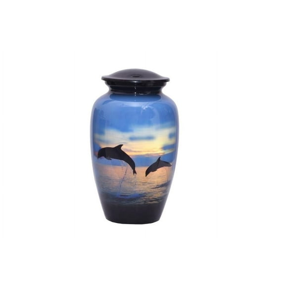 World Bazaar Dolphins Funeral Cremation Urn Large Burial Urn for Human Ashes Adult Memorial urn Large Size with Velvet Bag, Multicolor, (Adult (200 lbs)