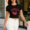 thumbnail image 2 of Women's Summer Cropped T Shirts Red Cherry Graphic Print tees Short Sleeve Casual Crop Tops, 2 of 7