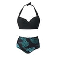 thumbnail image 3 of BONIXOOM Tankini Swimsuits For Women Halter Tie Printed Bikinis Bikini Summer Swimwears on Clearance Black Size 4, 3 of 7