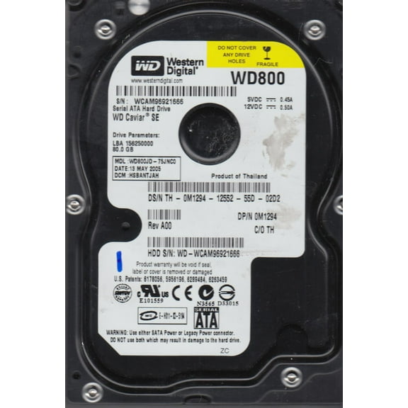 WD800JD-75JNC0, DCM HSBANTJAH, Western Digital 80GB SATA 3.5 Hard Drive