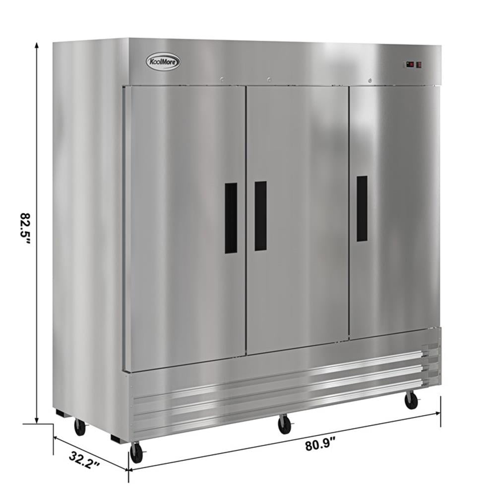 Pemberly Row 80" 3 Door Commercial Reach In Refrigerator 72 cu. ft. in Silver
