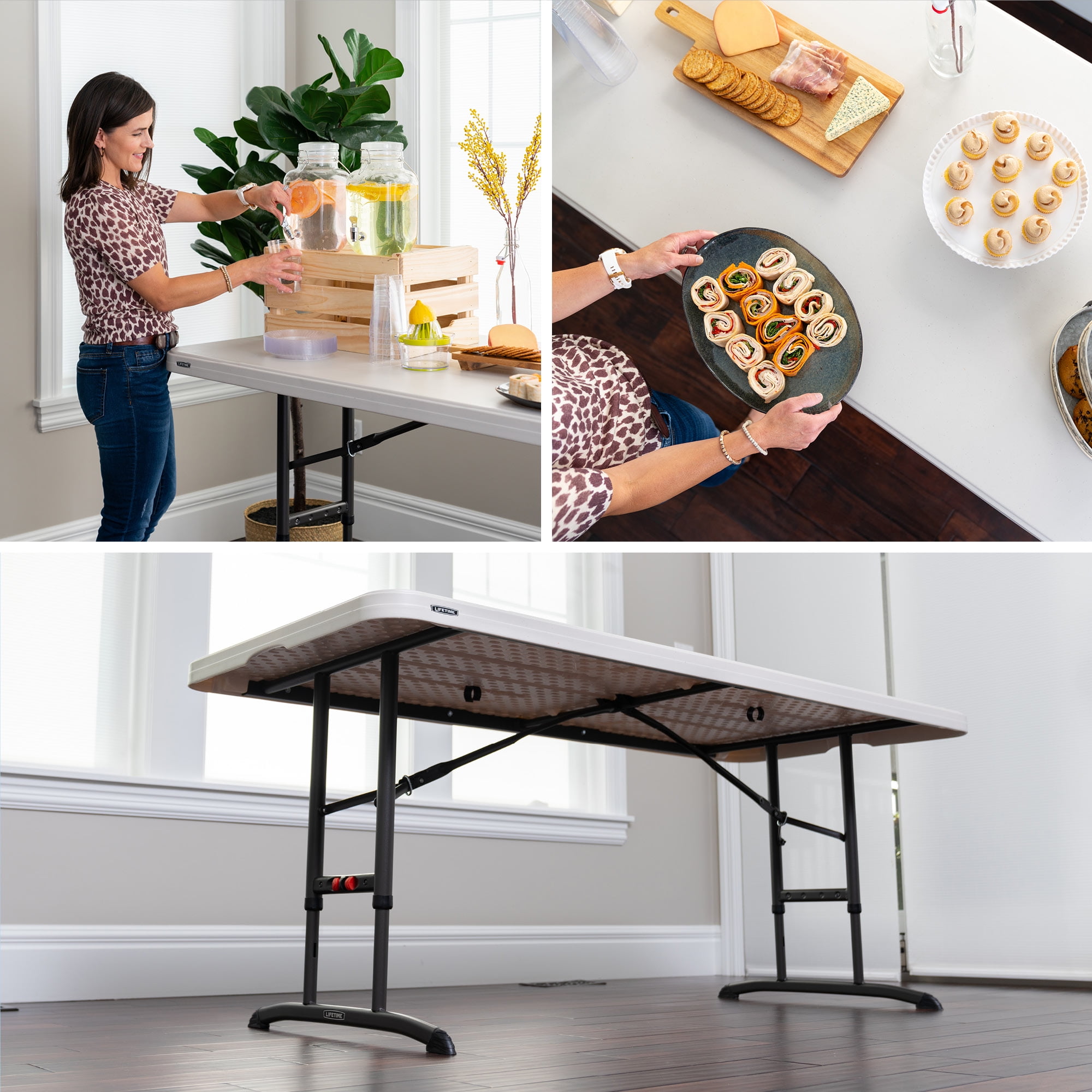 Lifetime Commercial Nesting 72 in Indoor/Outdoor Adjustable Height Folding Rectangle Table Almond 1 Piece 1 Count