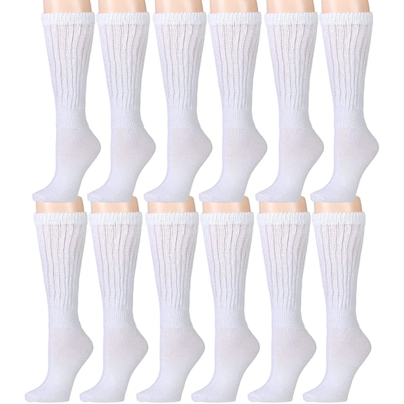Yacht & Smith Slouch Socks for Women, Extra Slouch Ladies Cotton Boot Socks (White A, 12 Pairs)