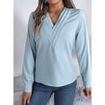 thumbnail image 4 of Women'S Blouses Dressy Casual Triple V Neck Long Sleeve Blouse Business Work Tops Light Blue S, 4 of 8