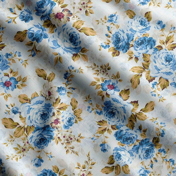 Soimoi Chinese Floral Printed, Poly Canvas Fabric, Decor Sewing Fabric by The Yard 56 Inch Wide,Decorative Fabric for Curtains Tote Bags, Blue