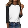 thumbnail image 6 of Rciityk Womens 3/4 Sleeve Blouses Summer Casual Patchwork Solid Color Crew Neck T-Shirt Daily Plus Size Loose Pullover Tops, 6 of 7
