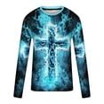 thumbnail image 4 of COSFO Casual Shirts for Men Blue Long Sleeve Crew Neck Cross Pullover Tshirts Shirts for Men, 4 of 5