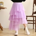 thumbnail image 4 of Girls Tulle Skirts Mesh Layered Ruffle Long Tiered Skirt Princess Party Tutu Fluffy Skirts Purple, 9-10Y, 4 of 5
