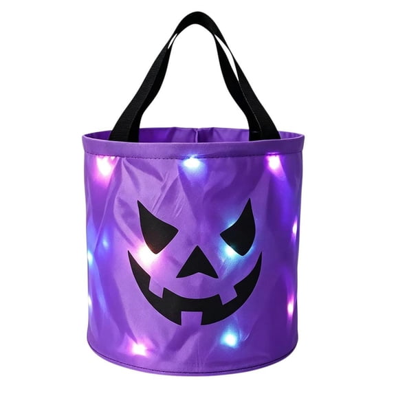 IFRINID Halloween Glowing Pumpkin Candy Bucket, 9.45 x 8.66 in Light-Up Trick-or-Treat Bag with Handle, 1 pc