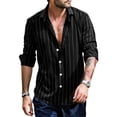 thumbnail image 2 of Mens Casual Button Down Shirts Long Sleeve Chambray Shirts Men Spring Summer Top Shirt Striped Lapel Collar Casual Loose Shirt Blouse Fashion Button Top Wrinkle Free Shirt, 2 of 4