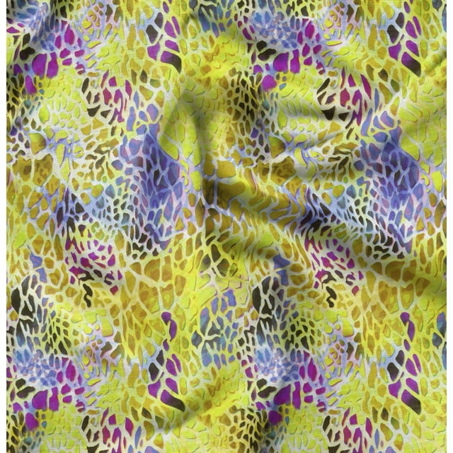 Soimoi Yellow Modal Satin Fabric Leopard Animal Skin Print Sewing Fabric Yard 42 Inch Wide