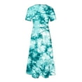 thumbnail image 5 of Penkiiy Women's Summer Casual Short Sleeve Crewneck Dress Casual Flowy Tiered Maxi Beach Dress With Pockets Tie-dyed Print Dress S Green, 5 of 7