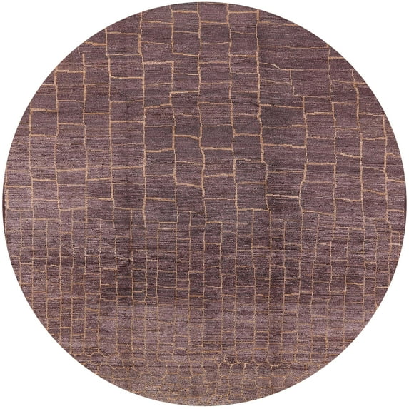 Ahgly Company Indoor Round Mid-Century Modern Maroon Purple Oriental Area Rugs, 6' Round